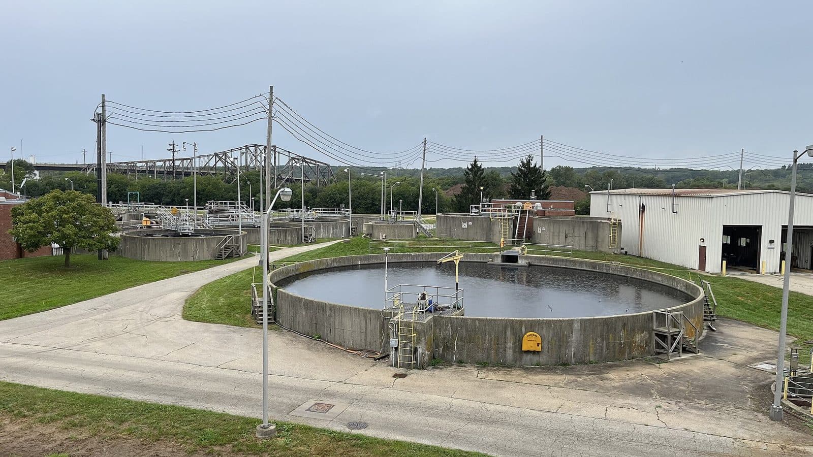 Circular clarifier tank at a water treatment works