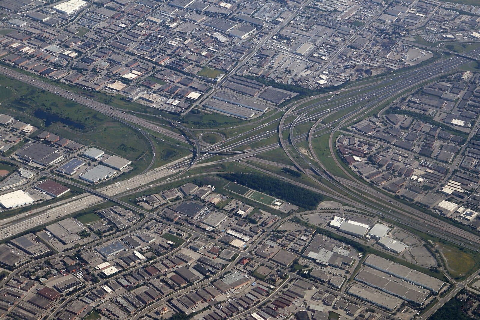 Aerial view of a motorway interchange