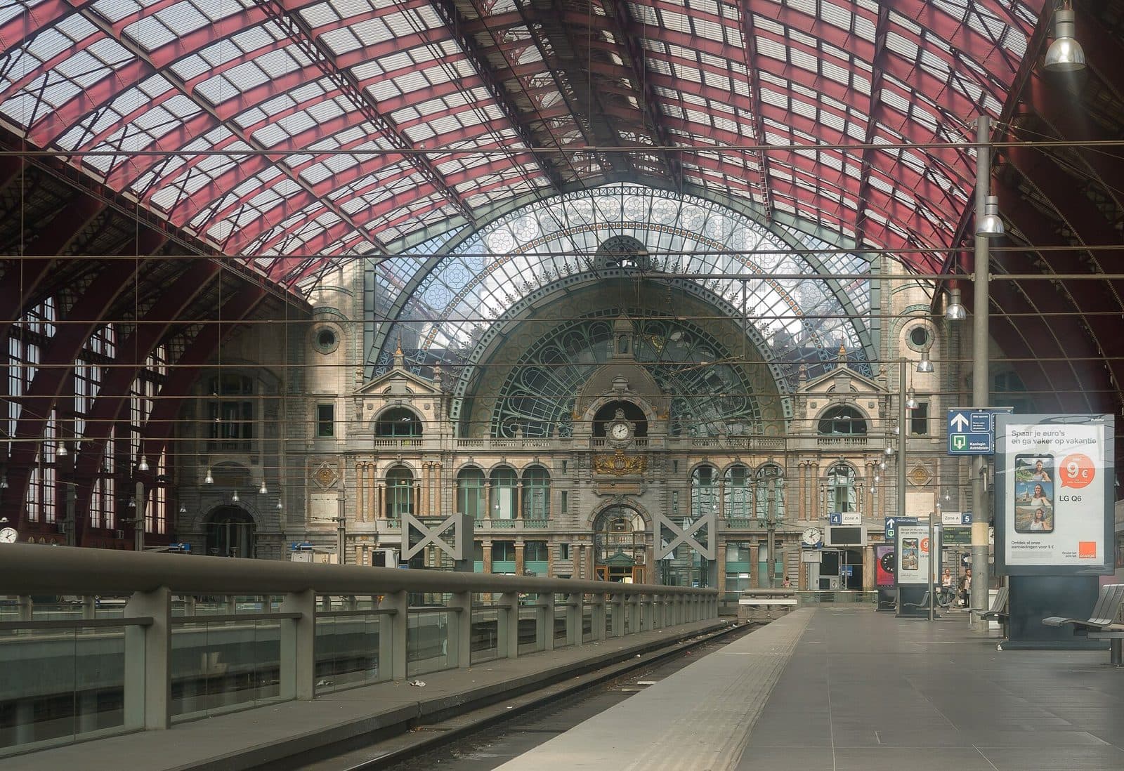 Historic railway station train hall with a glass roof
