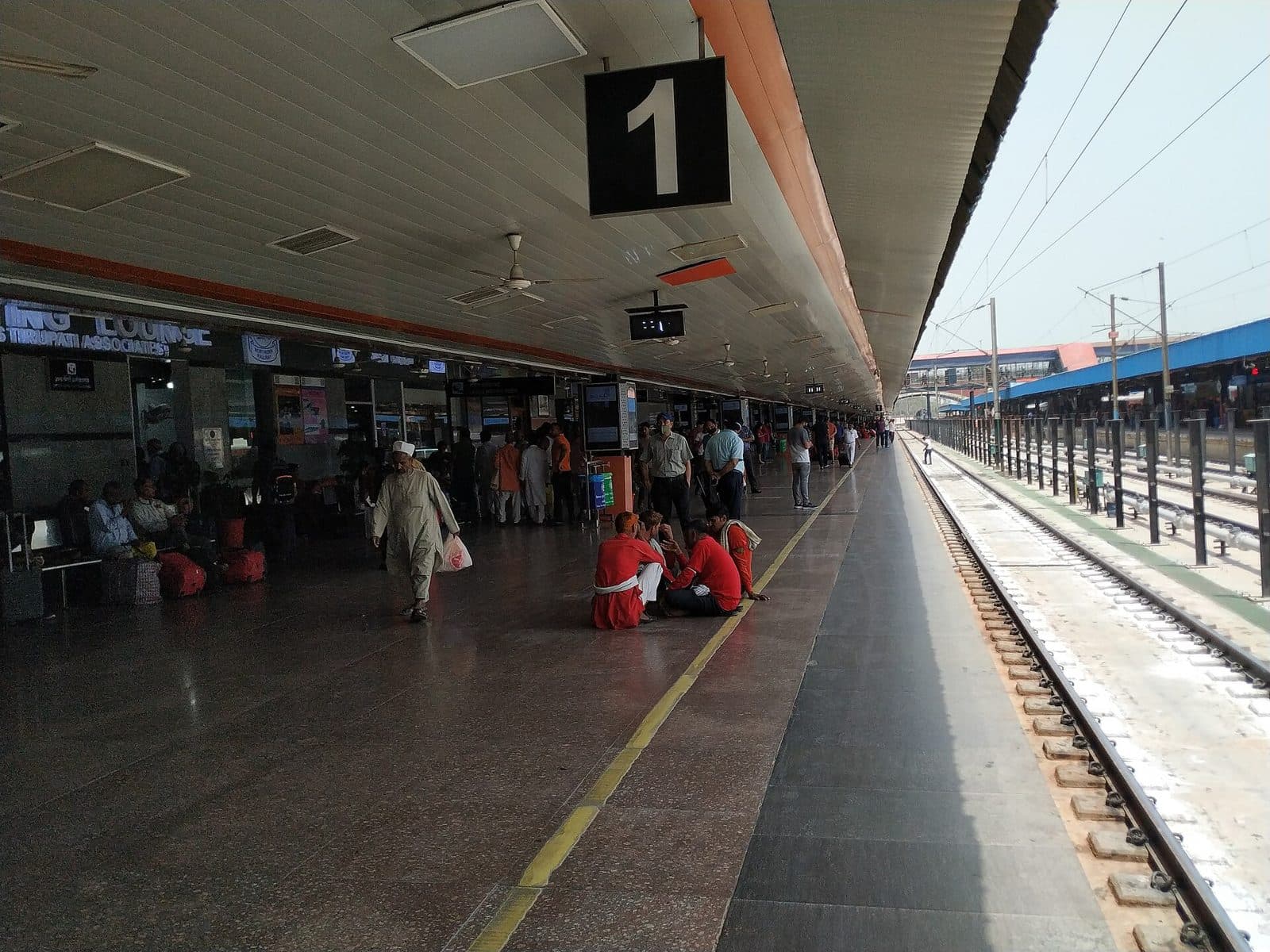 Railway station platform with a covered concourse