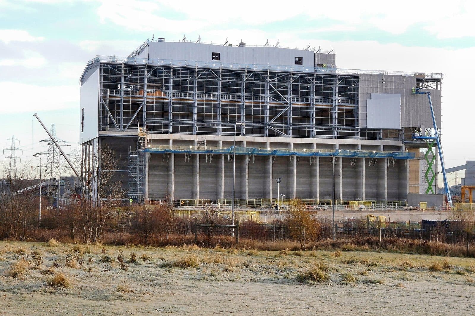 Steel-framed industrial building under construction
